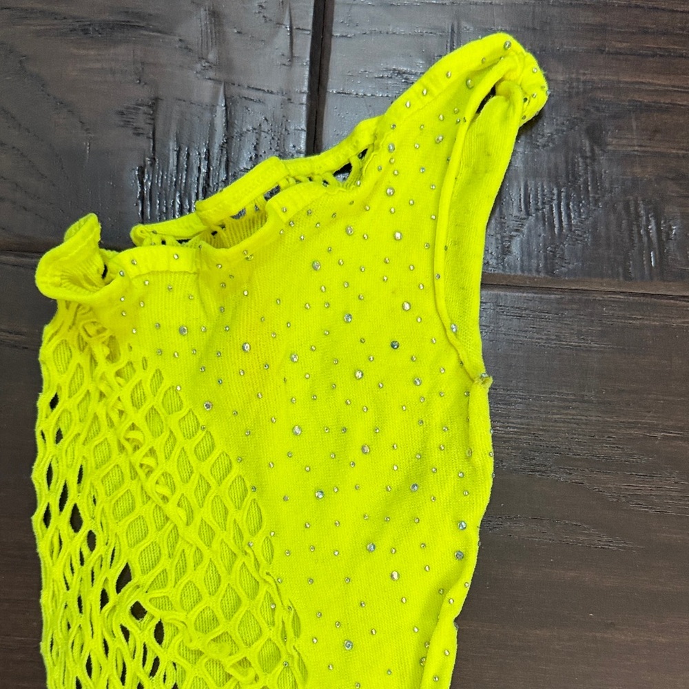 Yandy One Shoulder Dress w rhinestone beads neon yellow - Picture 2 of 5